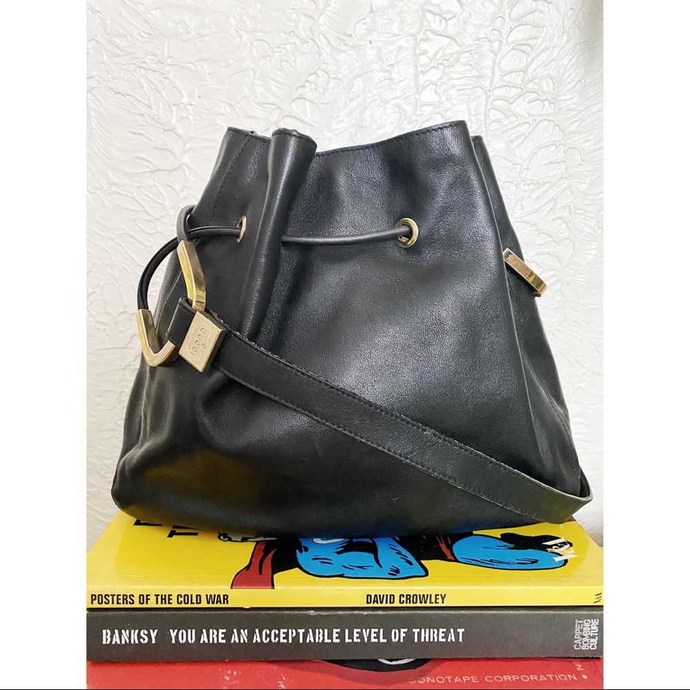 Gucci Black Leather Hobo Bag with Gold Accents